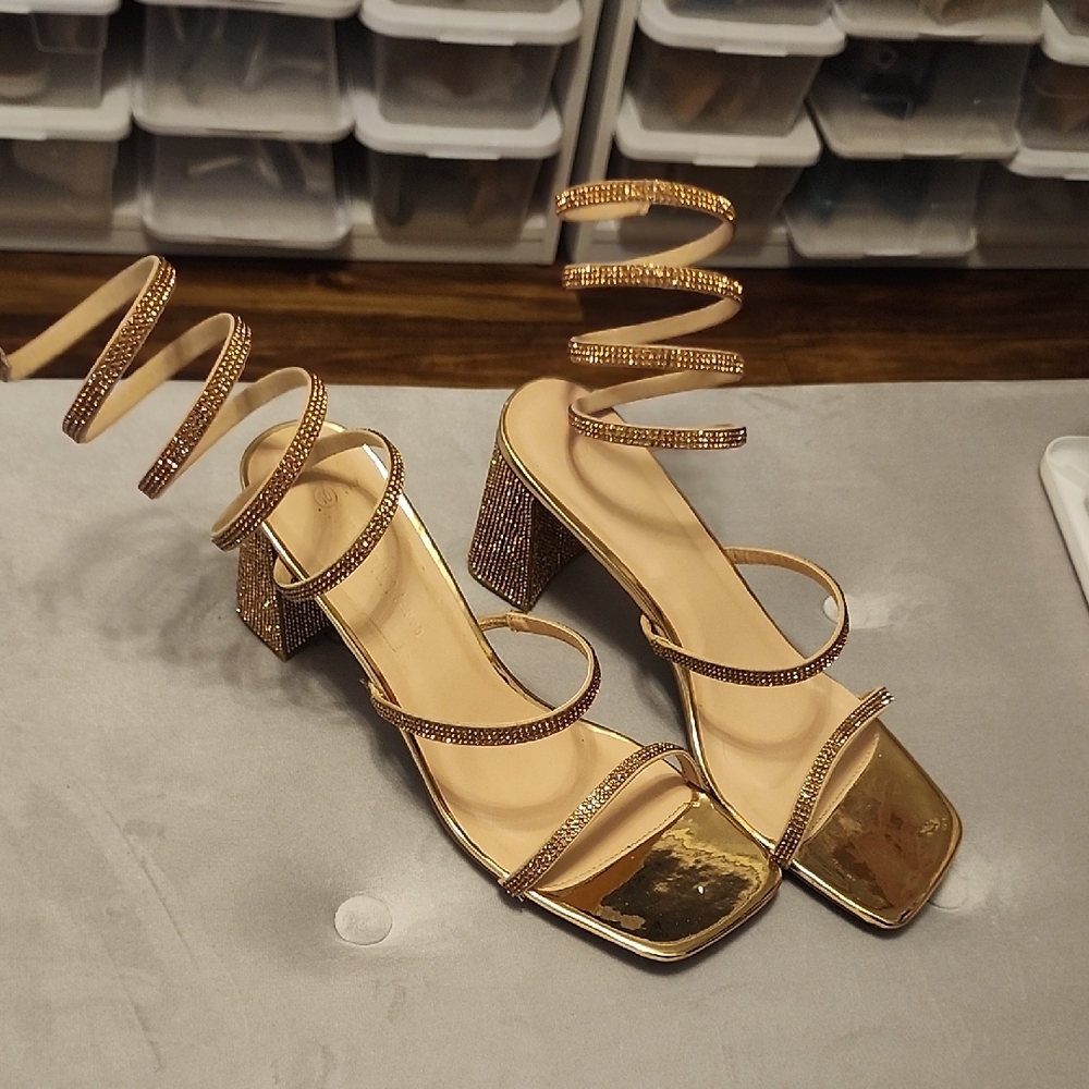 Wild Diva Gold Spiral Strap Heels